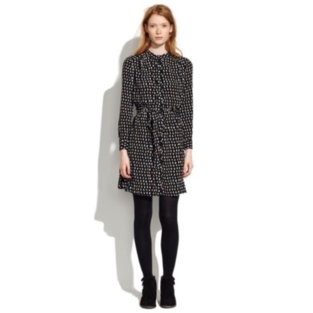 Madewell Paint Dot Shirt Dress Black White and Peach Small